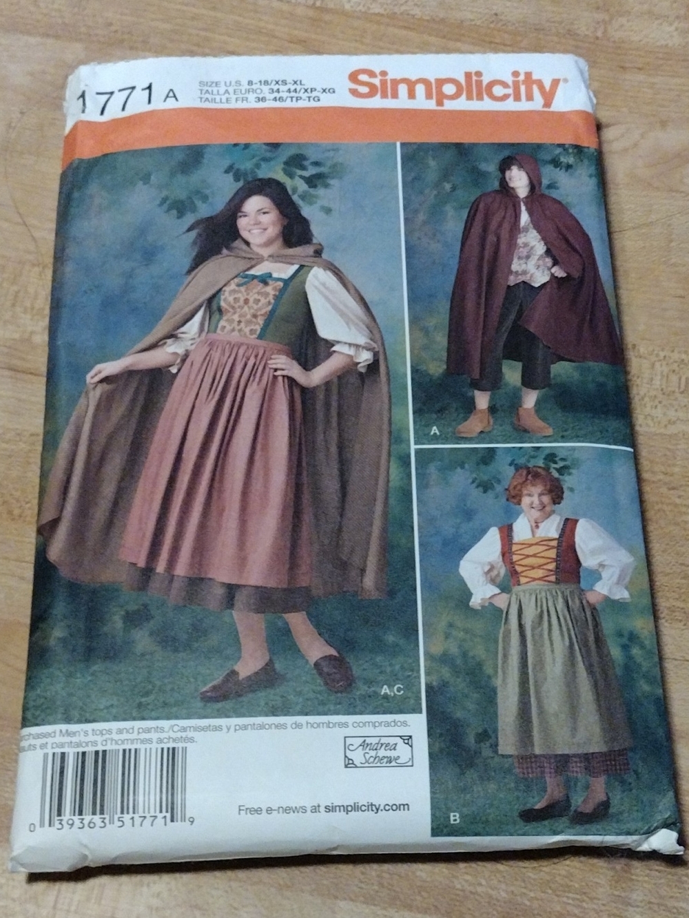 Simplicity 1771 Folk Hobbit Costume Pattern Dress Apron Cape 8 10 12 14 16 18